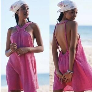 Anthropologie Braided Halter Mini Dress Pink